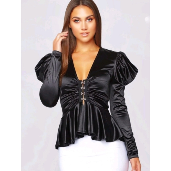 Fashion Nova Tops - NWT! Peplum Satin Top by Fashion Nova - Small